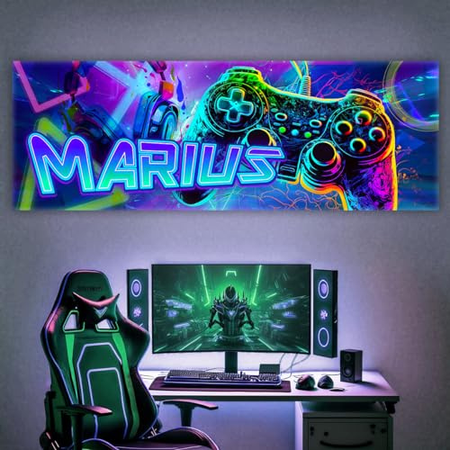 tjapalo® vz122 Gamer poster mit Namen personalisiert gaming Wanddeko gamer Bild für die Wand Wandbild Jugendzimmer gamer Poster gaming zimmer Bilder für Teenager, Größen Name: B140xH50cm