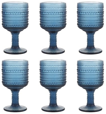 BTGLLAS Set di 6 calici da vino trasparenti da 260 ml, in vetro trasparente, carini, bicchieri da vino vintage, per vino, acqua o cocktail (vetro, blu, 6 pezzi)