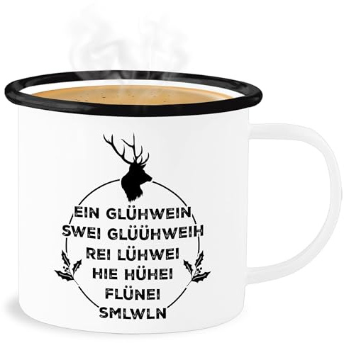 Emaille Becher Blechbecher - Weihnachtstasse Tasse Weihnachten - Ein Glühwein swei Glühwein I Weihnachtsmotiv I Glühwein Liebhaber - 300 ml - Weiß Schwarz - weihnachtstassen christmas glühwein,