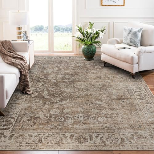 Taleta DAMAIA Washable Rugs Living Room Large Brown Boho Non Slip Vintage Rugs Soft Short Pile Oriental Area Carpet for Kitchen Bedroom Dining Room (Brown, 160 x 230 cm)