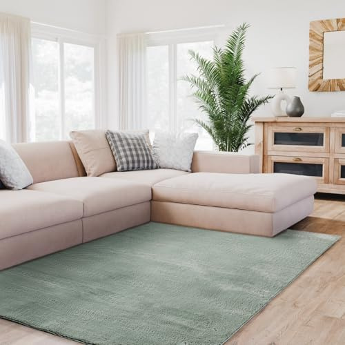 Interiyou matta lång lugg Fargo - 160x230 cm Grön - Pälsmatta av konstpäls, mjuk, tvättbar, halksäker, fluffig