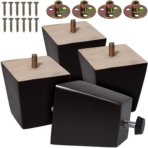 CODIN (5 Sizes: 3-4-5-6-8 Set of 4 Wood Furniture Legs - Square Sofa Legs, Couch Leg - Brown Mid-Century Modern Replacement Legs for Armchair Recliner Coffee Table Dresser (4, 3)