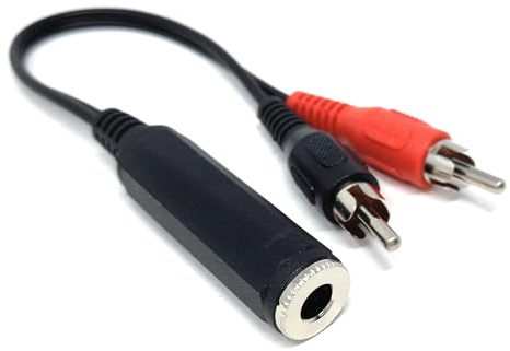 DRUT 20cm 6.35mm Stereo Jack Socket to Twin RCA Phono Plugs Adapter Cable | Durable, reliable connectors. No drivers needed, plug & play. Great for Hi-Fi systems, laptops, phones, mixers, and...