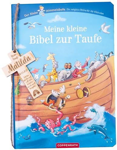 Taufgeschenk personalisiert Kinderbibel mit Kreuz aus Holz I Taufkreuz Kruzifix I Meine kleine Bibel zur Taufe I Geschenkidee Taufgeschenke für Mädchen Junge I personalisiertes Geschenk