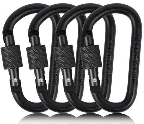 4PCS Aluminum Alloy D-Ring Locking Carabiner Key Chain Clip Hook, Heavy Duty Stainless Steel, Small Carabiner Snap Hooks Keychain Clips for Outdoor, Camping, Hiking, Hooks for Lifting Aids(Black)