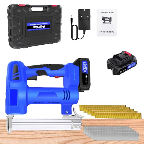 Qimu 2 in 1 Electric Stapler Nailer Gun Cordless Staple Gun Brad Nailer 18 Gauge Heavy Duty Electric Nail Gun with Battery and Charger for Upholstery, Carpentry and Woodworking DIY Projects