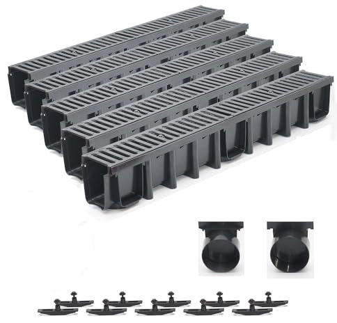 ScarMaxx - Set 5m grondaia di drenaggio - grondaia a pavimento - scarico acqua piovana - scarico con griglia - A15 altezza 148mm - SET completo - Griglia in ghisa nera - 13x500x14,8cm