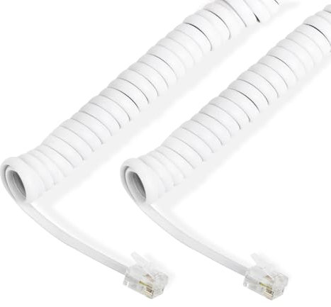 Uvital Cavo a spirale per cornetta telefonica, 5 metri, RJ9, cavo a spirale per telefono fisso domestico (confezione da 2, bianco)