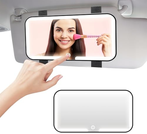 Led Car Vanity Mirror with Lights - 3 Color Temperature Sun Visor Vanity Cars-Mirror, Touch Control Rechargeable Cars Rear View Visor Mirrors, Car-Interior Accessories for Women（BLACK） 0716