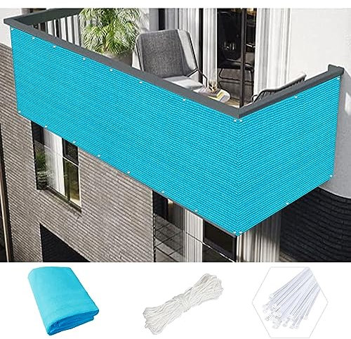 Balkon Sichtschutz 60 x 950 cm Sonnenwindschutz Mauer Zaun für Terrasse Blau UV Sonne Windschutz Abdeckung