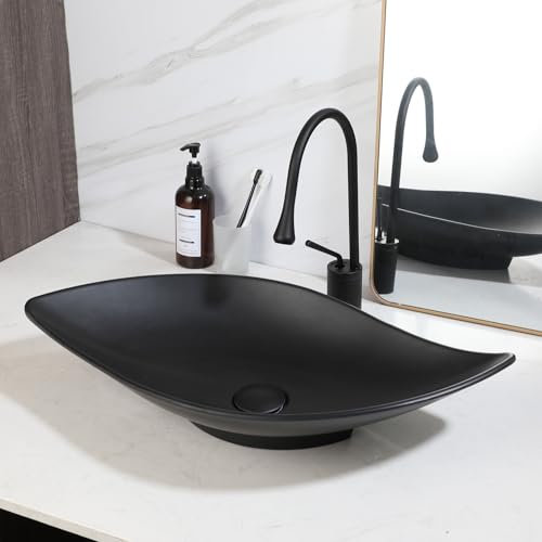 Focitland 25 Inch Leaf Shape Bathroom Vessel Sink Combo (Black)