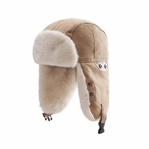 GIBZ Trappermütze für Herren Warme Winddichte Russische Winter Mütze wintermütze mit Ohrenklappen Mützen für Damen Fliegermützen Khaki (56-58cm)