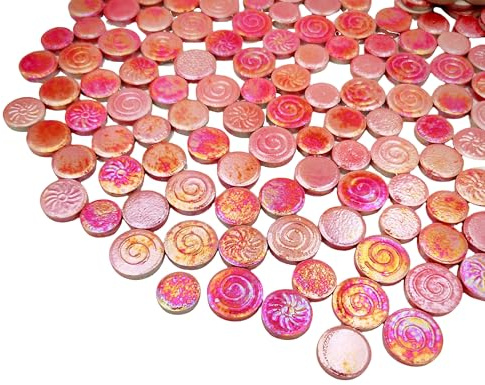 500 g gemischte 3 Größen runde Keramik-Mosaikfliesen, kreative handgefertigte Heimdekoration (Regenbogenrot)
