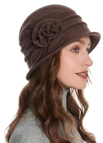 ZLYC Damen Winter Wolle Fischerhüte Blumen 1920s Vintage Bowler Hut