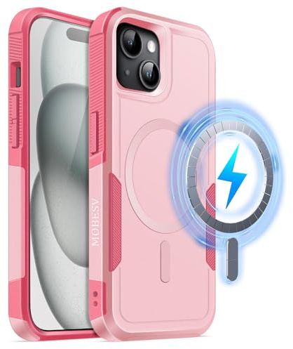 MOBESV Cover Magnetica per iPhone 15 6,1 Pollici, Custodia Compatibile con MagSafe, Cover Antiscivolo Opaca e Satinata, Rosa