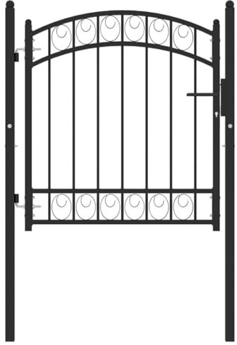 Xichuzi Zauntor mit Gewölbter Spitze, Gartentor, Gartenpforte, Gartenzaun, Gartentüren, Zauberertür, Stahl 100x100 cm Schwarz