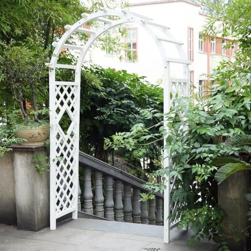 Arco da giardino in legno resistente alle intemperie per piante rampicanti, arco per matrimonio, 1,2 m, bianco, facile da montare