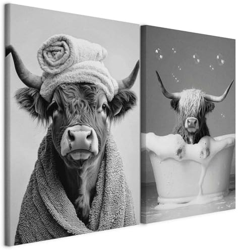 murando - Leinwandbild Set Kuh Spa, 40x30 cm, 2-teilig, Gäste-WC, dekorativ | Hochwertige Leinwand, sofort aufhängbar, ideal fürs Gäste-WC, wasserfest und lichtecht, langlebig, stilvoll, zeitlos, edel