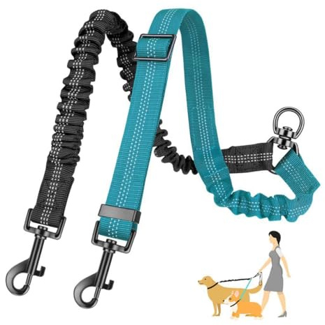 OUDQFCJ Guinzaglio doppio per cani, senza grovigli, nessun aggrovigliamento, girevole a 360°, fissaggio del cavo riflettente, moschettone, per cani di piccola taglia media e grande taglia (Nero+Blu)