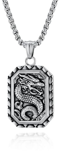 Sumpgle Vintage Chinesischer Drache Tag Anhänger Edelstahl Halskette für Männer Einzigartige Persönlichkeit Schmuck Glück Sternzeichen Jahr Accessoire