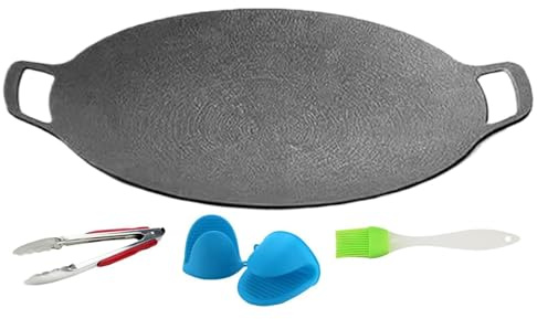 Poêle à griller pour cuisson intérieure, barbecue coréen | ronde industrielle | Outils de cuisine d'extérieur avec pinceau, gants et pinces pour le camping, l'extérieur