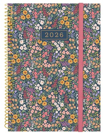 Finocam - Spiral agenda 2026 vecka horisontell vy | januari - december (12 månader) | Årlig agenda 2026 | Spiral Design Collection PP-lock - Flora - Spanska