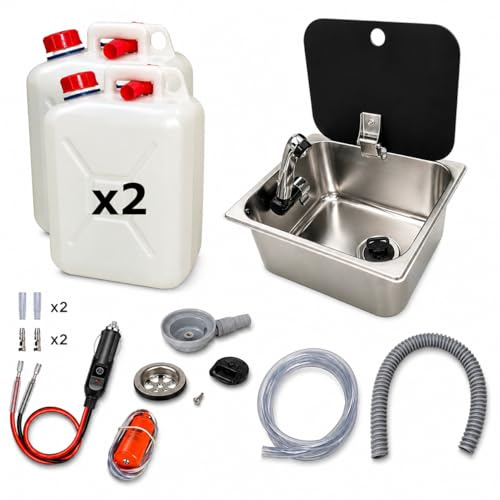 XENPER®️Kit Fregadero Camper Pequeño 32x26 con Tapa GARRAFAS A Elegir – Ideal para Kit Camper Furgoneta, Lavabo Caravana y Cocina Camper, Ideal para Muebles Camper