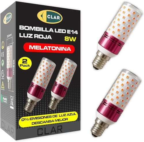 CLAR - Röd nattlampa, babyljus nattlampa, terapi ljus, 8W E14 (Pack 2)