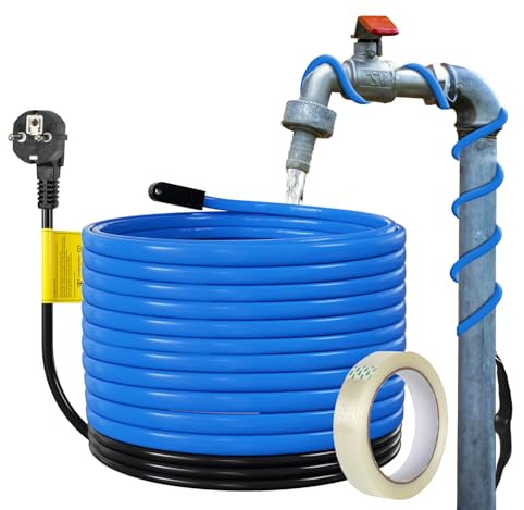 Fiqops 4M Frostschutz Heizkabel mit Thermostat und 10m Klebeband, 68W 230V IP68 Heizleitung Frostschutzkabel Rohrbegleitheizung 17W/M mit Automatikschalter, Heizband für Wasserleitung, 2 Pack