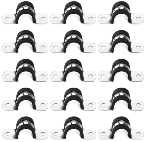 YYIGVMO 15 Piezas 18mm Clips U Forrados de Goma, Abrazaderas de Tubo de Acero Inoxidable Goma, para Tuberías y Cables