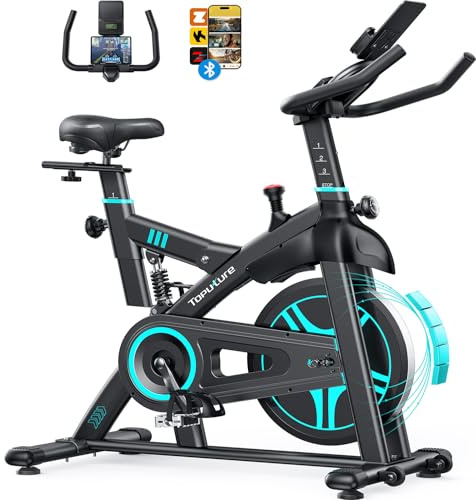 Toputure Exercise Bike with APP, Shock Absorption Spin Bike, 0-100% Magnetic Resistance, Max 350 lbs,15kg Flywheel, LCD Display, Ultra-quiet Stationary Indoor Bikes for Home Gym