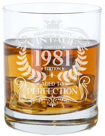 Always Looking Good 45th Birthday Gift for Men Vintage 1981 Aged to Perfection Engraved Whiskey Glass Present for 45 Year Old Etched Whisky Bourbon Scotch Lowball Tumbler Glasses