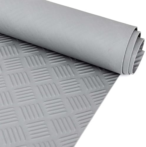 ANRO Tapis en caoutchouc au mètre - Tapis en tôle ondulée - 3 mm - En caoutchouc - Pour sol d'atelier, établi - Tapis antidérapant pour remorque, cave, garage, TPE - Faible odeur - 140 x 140 cm - Gris