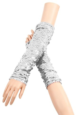 Handschuhe Damen Pailletten-Handschuhe Weich Pailletten Manschetten vglitzernde fingerlose Handschuhes Elastizität Halbfingerhandschuhe mit Pailletten für Rollenspiele, Partei, Opernaufführung