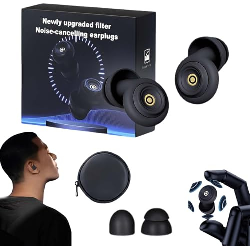 Huzinite Noise Cancelling Earplugs, Up to 50 Db Deep Noise Reduction, Reusable Silicone Earplugs for Side Sleepers, Travel, Noise Sensitivity, Flying, Studying, Work, Advanced Seal Tech (Black)