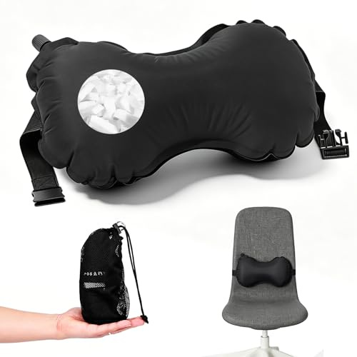 Bocguy Cojín Lumbar Inflable, Almohada Lumbar Inflable para Viajes En Avión, Almohada De Apoyo Lumbar para Silla De Oficina/Coche, Almohada Inflable De Viaje, Almohada De Apoyo para La Espalda