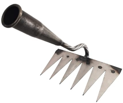 LOVIVER Râteau de Désherbage de Jardin en Acier au Manganèse, Griffe Désherbeuse à Main, Outil de Dissolvant des Mauvaises Herbes, Râteau à Main pour Déchaumage, 6 Dents