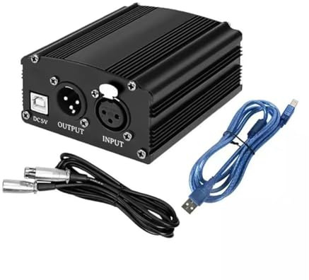 Agmoctz 1-Kanal 48V Phantomspeisung mit XLR 3 Pin Mikrofonkabel für Kondensatormikrofon Musikaufnahmegeräte Mikrofon-Netzteil