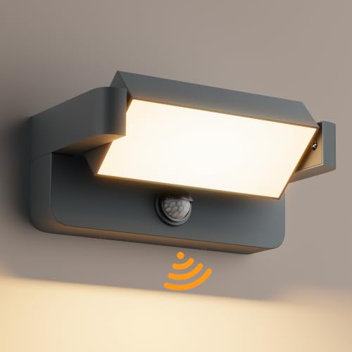Aipsun 24W Außenwandleuchte mit Bewegungsmelder Anthrazit 3000K | 350° Schwenkbar LED Panel,1500LM,IP65 Wasserdicht, Aluminium + PC,Warmweiß aussenlampe wand für Terrasse Eingang Garten