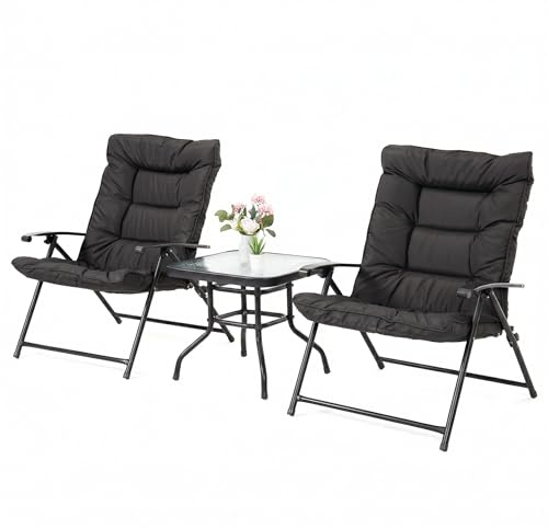 Mondeer Ensemble Bistrot de Jardin 3 Pièces avec 2 Chaises Pliantes