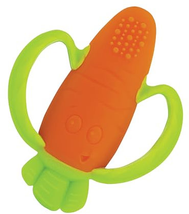 Infantino Lil’ Nibbles, Texturierter Silikon-Beißring, BPA-freies Baby-Beißspielzeug, weich, leicht zu halten, sensorische Stimulation für Säuglinge, Karotte