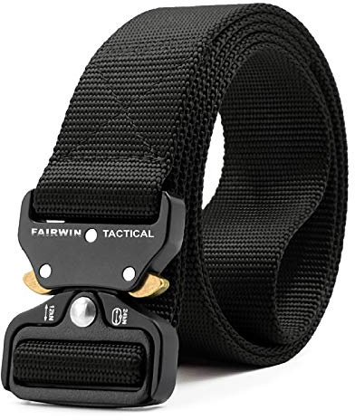 FAIRWIN Tactical Belt, Work Belts for Men Military Webbing Riggers Web Belt Heavy-Duty Quick-Release Buckle (Black, M - Waist 36-42)