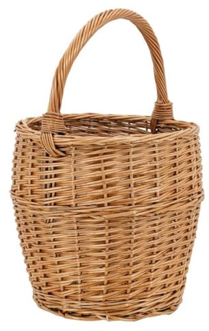 AUBRY GASPARD - Panier Rond en Osier Buff - Ø 30 cm - Hauteur 28-40 cm - Anse Renforcée - Teinte Naturelle Caramel - Fabrication Artisanale - Idéal pour Rangement et Décoration Intérieure