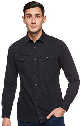 JACK & JONES Jjesheridan Shirt L/s, Chemise en Jean Homme, Noir (Black Denim Fit:Slim), Large