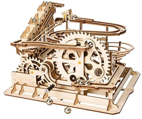 ROKR Kugelbahn Bausatz Murmeln holzbausatz Holzpuzzle für Kinder und Erwachsene (Waterwheel Coaster)