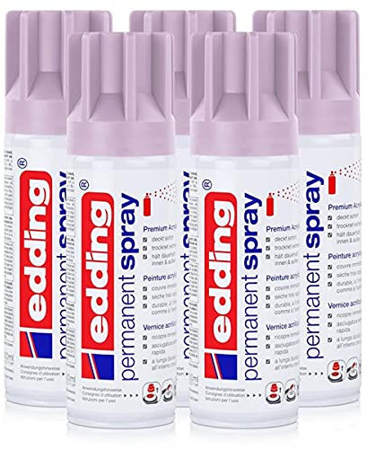 edding Permanent Spray Premium-Acryllack light lavender 200ml – seidenmatt – Sprühlack deckt sofort, trocknet extrem schnell und hält dauerhaft innen & außen, für Glas, Metall, Holz uvm. (5er Pack)