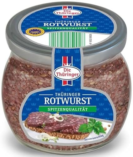 Die Thüringer Rotwurst im Glas 300g - Herzhafte Blutwurst ohne Zusätze | Deftiger Brotaufstrich in Metzgerqualität, lactosefrei und ohne Geschmacksverstärker, inkl. DDR Kochbuch und Karte