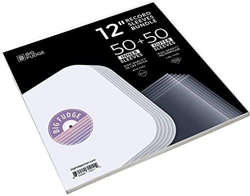 BIG FUDGE Pochette Album Vinyle - 12 Pouces 50 Pochettes Intérieures & 50 Extérieures - Rangement Transparent - Pochettes de Protection Sans-Acide pour Disques Vinyles 33 Tours