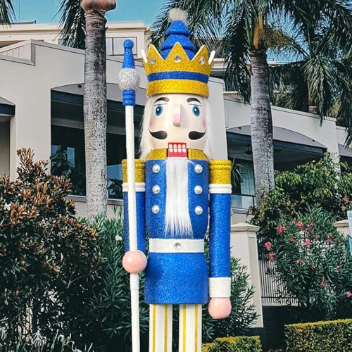 CDL 1,8 m di altezza Large/gigante blu glitter natalizio in legno schiaccianoci soldato ornamento natale schiaccianoci Re K33