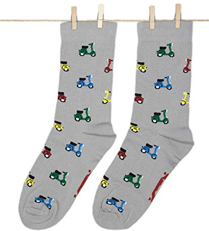 Roits Calcetines Vespa Gris Hombre y Mujer - Calcetines de Dibujos Originales Divertidos Estampados Motos de Colores Molones Accesorios Regalo